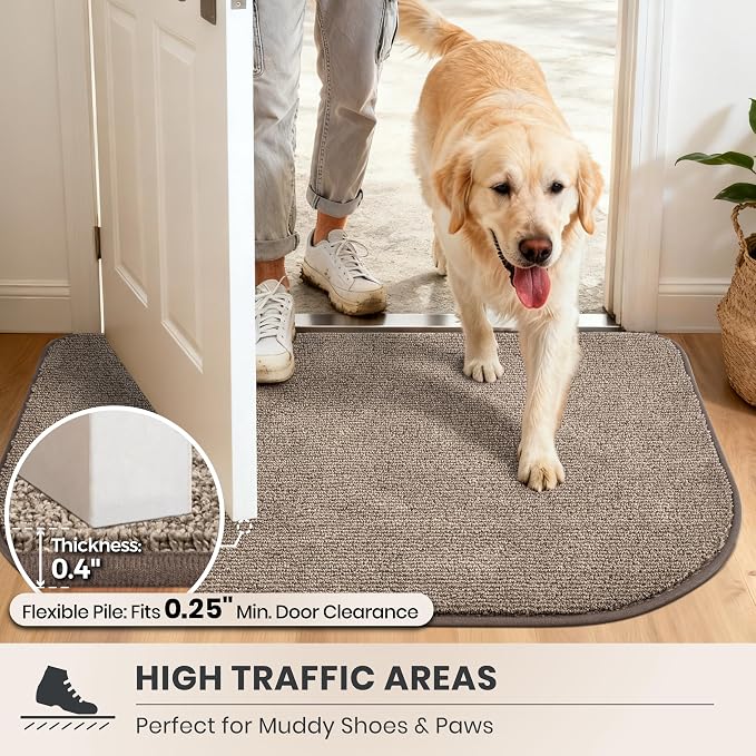 PURRUGS Dirt Trapping Door Mat Half Round 32" x 47", Non-Slip Machine Washable Entry Rug, Entrance Mat, Indoor Front Door Mat, Super Absorbent Entryway Rug for Muddy Shoes & Paws, Heathered Beige