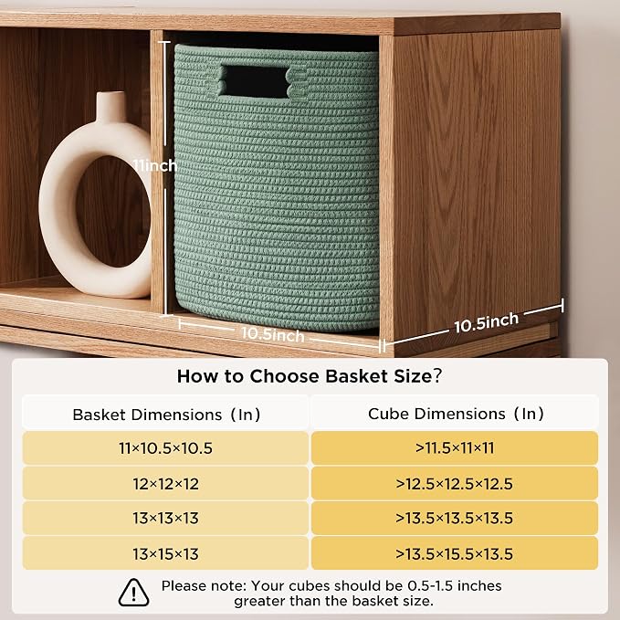 UBBCARE Set of 4 Storage Basket-11 X 10.5 X 10.5 In, Cotton Rope Basket for Shelves, Toys, Book, Cube Storage Bins with Handles, Woven Storage Basket for Organizing, Green