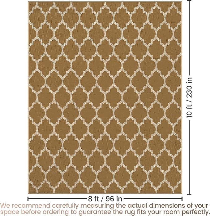 Washable 8x10 Moroccan Trellis Easy Jute Rug for Livingroom, Khaki Neutral Boho Outdoor Indoor Patio Large Area Rugs, Woven Ultra Thin Non Slip Carpet Mat for Bedroom Classroom Backyard Kids Playroom