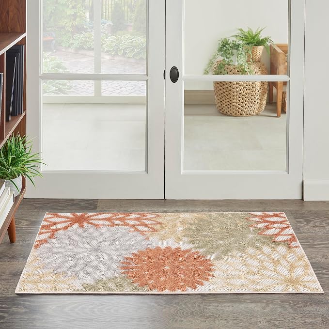 Nourison Home Washables 32x48 Outdoor Polypropylene Fabric Rug in Ivory/Multi-Color
