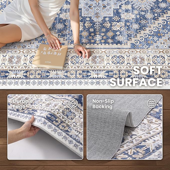 zesthome Washable Runner Rug 2.5x16 - Stain Resistant Entryway Rug,Ultra-Thin Kitchen Rugs, Anti Slip Backing Runner Rugs for Entrance Laundry Room Indoor Hallway (Blue/Beige,2.5'x16')