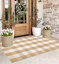 3' x 5' Outdoor Rug, Checkered Washable Rug Khaki and White Front Porch Rug Washable Front Door Mat Outdoor for Hello Welcome Mat, Bedroom, Entryway, Patio