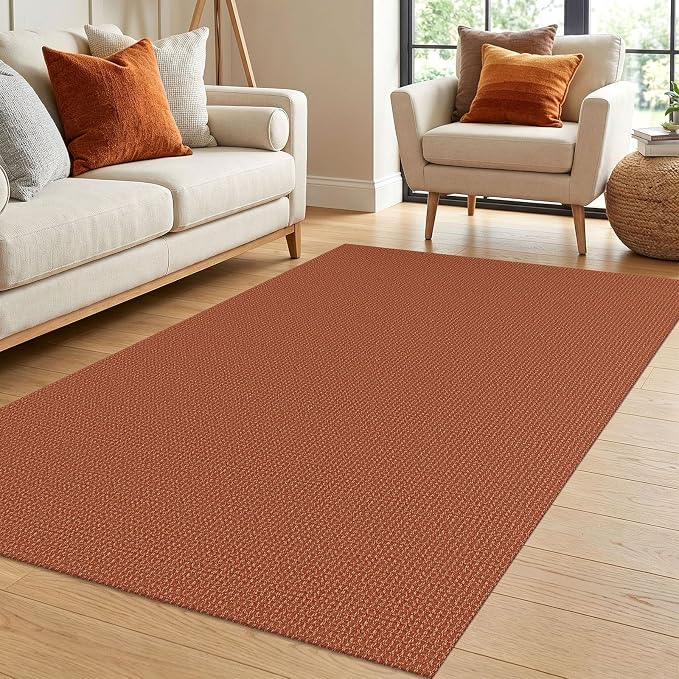 IOHOUZE Washable Area Rug 4x6 Non Slip Rubber Backed Woven Rugs for Entryway Indoor Bedroom Rugs Kitchen Rug Floor Throw Carpet for Entrance Front Door Living Room, Burnt Orange/Tan