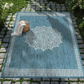 CAMILSON Outdoor Rug 5x7 Medallion Aqua Modern Area Rugs for Indoor and Outdoor Patios Kitchen and Hallway Mats Washable Porch Deck Outside Carpet (Medallion Aqua 5 x 7)