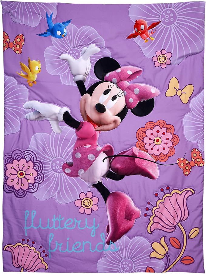 Disney 4 Piece Minnie's Fluttery Friends Toddler Bedding Set, Lavender