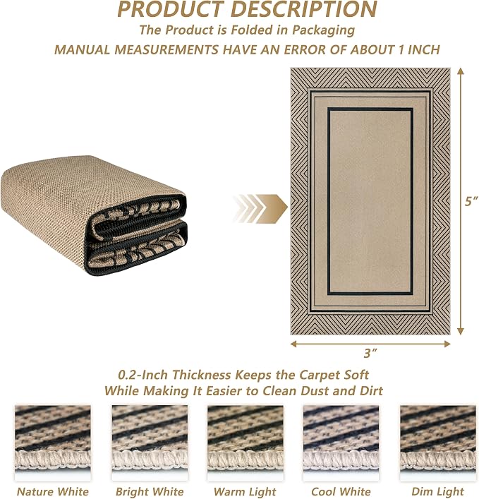 Capslpad 2x3 Faux Jute Indoor Mat,Washable Front Door Geometry Line Mat,Farmhouse Non-Slip Indoor Door Mat, Stain Resistant Low Pile Entryway Rug for Entryway, Kitchen, Bedroom, Laundry, Black