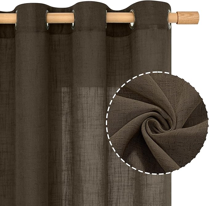 LAMIT Semi Sheer Linen Curtains 45 Inch Length, Linen Textured Light Filtering - Image 2