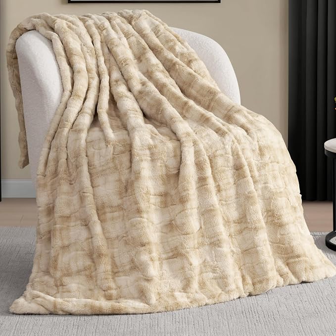 Nine West Faux Fur Throw Blanket, 50"x70", Safari Brown
