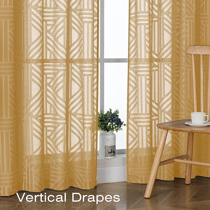 Simplebrand Semi Sheer Gold Curtains 30 Inch Length 2 Panels, Geometric - Image 6