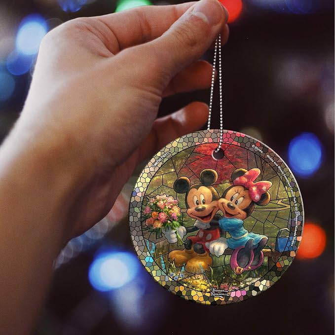 Disney Thomas Kinkade Disney Mickey and Minnie 3.5 in Hanging Glass Print | Hanging glass print | Bedroom or office display | Disney Thomas Kinkade gift