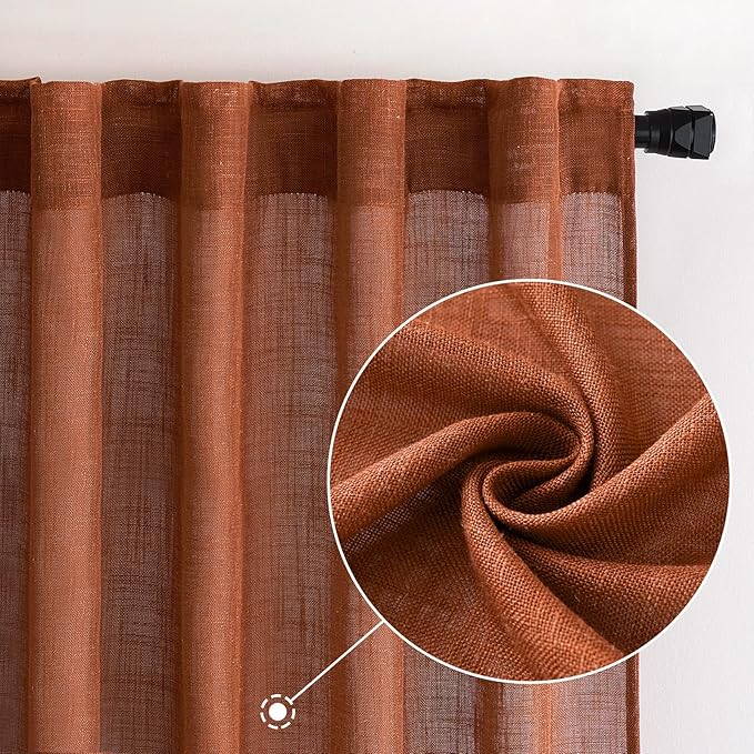MIULEE Burnt Orange Linen Curtains 108 Inches Long - Image 2