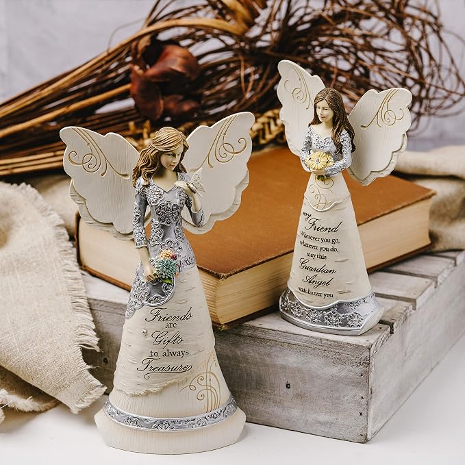 Elements Friend Angel Figurine by Pavilion, 8-Inch, Holding Butterfly, Inscription Friends are Gifts to Always Treasure,White