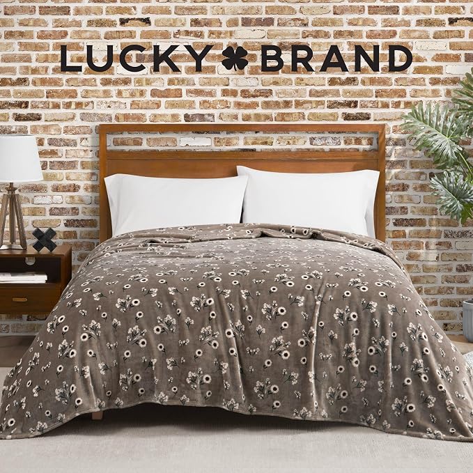 Lucky Brand Daisy Beige Floral 66"X90" Cozy Plush Blanket - Premium Microfiber Throw for Luxurious Comfort and Style Twin/Twin XL Size