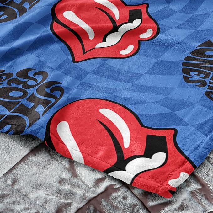 Northwest The Rolling Stones Psychedelic Check Throw Blanket, Oversized Rock and Roll Silk Touch Throw 50x70, Ultra-Soft Lightweight Fleece, Rock Band Music Decor