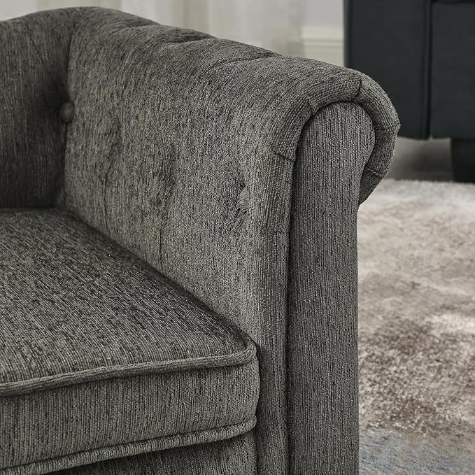 38.9" Upholstery Elevated Dog Sofa with Button‑Tufted Backrest & Rolled Armrests, Pet Couch Bed with Removable Soft Cushion, Comfy Modern Deep Seat Raised Dog Bed for Living Room, Bedroom,Dark Grey
