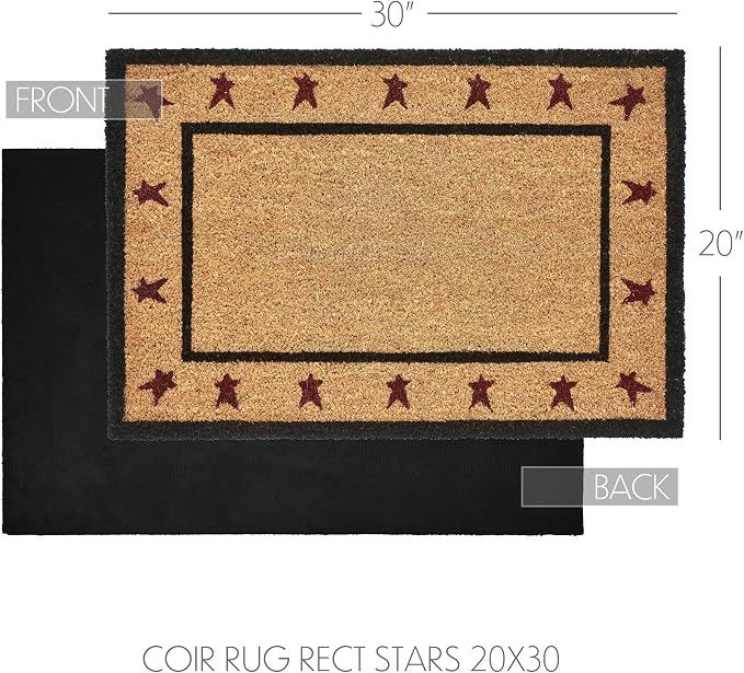 VHC Brands Coir Welcome Door Mat, Entry Rug, with PVC Backing, for Indoor Outdoor Use, Connell Collection, Rectangle 20x30 Doormat, Primitive Stars, Natural