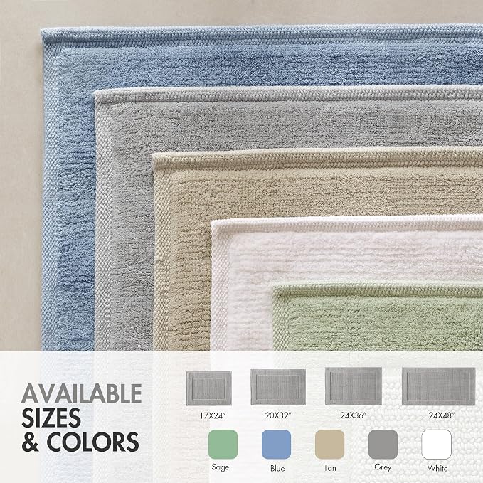Madison Park Sanctuary 100% Cotton Non-Slip Bath Rug, 17x24 Inch, Grey | Low-Profile Woven Design, Ultra Soft Absorbent & Machine Washable, Ideal for Bathroom Bedroom and Entryway Decor
