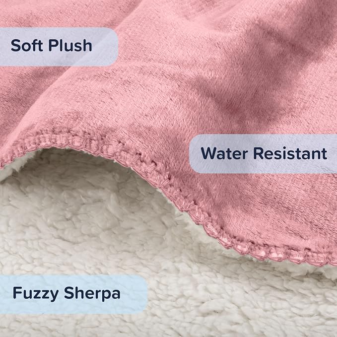 Waterproof Pet Blanket - 30x40-Inch Reversible Sherpa Fleece Throw Protects Couches, Cars, and Beds from Spills, Stains, and Fur by PETMAKER (Pink)