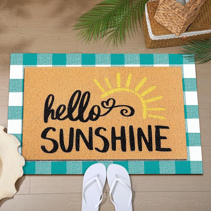 Tinideya 2 Pcs Door Mat Welcome Non Slip Coir Mats Floor Layering Doormats Seasonal for Front Porch Entryway Decor(Sunshine)