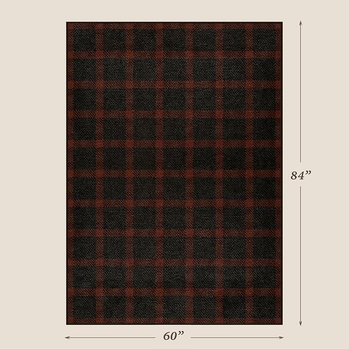 5x7 Farmhouse Mudroom Rug – Washable Non Slip Large Entryway Area Rug for Back Door, Garage Entrance, Durable Indoor Outdoor Style Plaid Rug for Kitchen Dining Room, Dark Brown