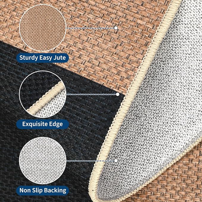 COZYLOOM Washable Rug 6x9 Bedroom Rug Modern Checkered Easy Jute Rugs with Non Slip Backing, Non Shedding Stain Resistant Mats for Dining Room, Living Room, RV, Patio, Brown