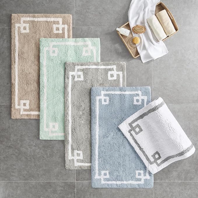 Madison Park Evan 100% Cotton Bath Rug Plush Absorbent, 20" x 30", Blue | Non-slip Backing, OEKO TEX, Luxurious Tufted Plush Bath Mat for Bathroom, Quick Dry, Spa Design Decorative for Shower Room