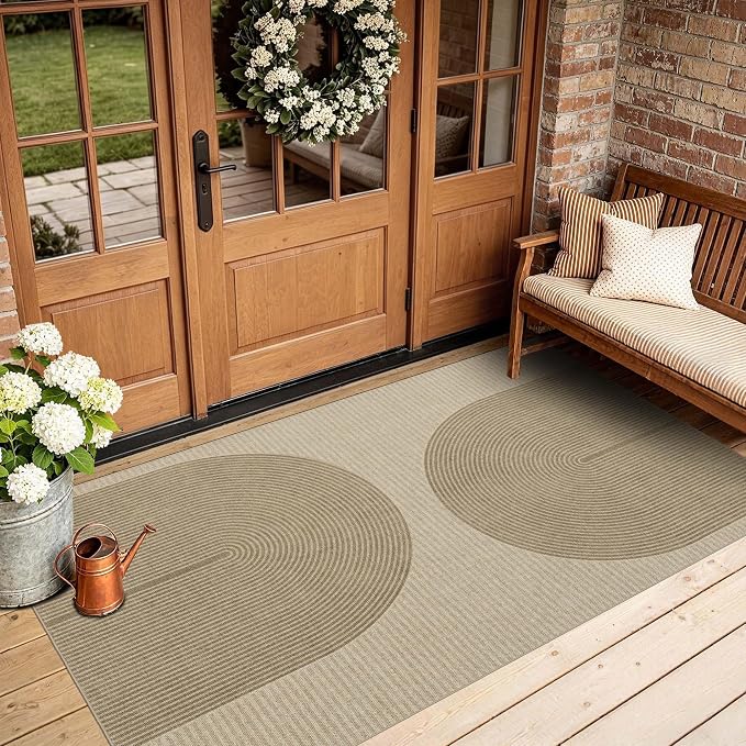 Non-Slip Jute Rug for Entryway: 3x5 Outdoor Mat - Grey Curve Pattern | Safe Walking for Family All Day and Help with Cutting Slip Falls by 70%