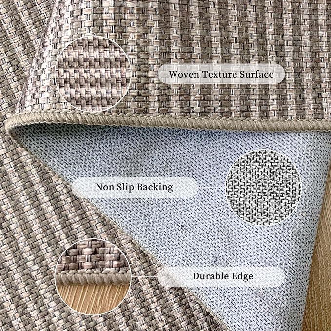 Non-Slip Jute Rug for Entryway: 3x5 Outdoor Mat - Grey Curve Pattern | Safe Walking for Family All Day and Help with Cutting Slip Falls by 70%