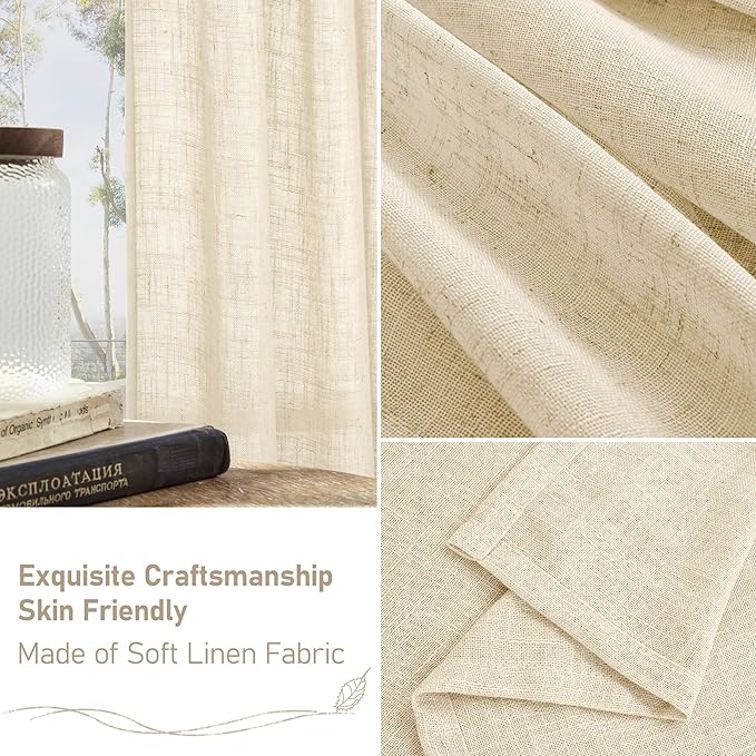 LAMIT Beige 72 inch Linen Curtains 2 Panels Set - Image 5