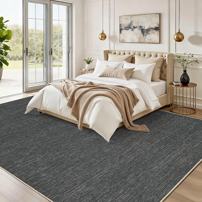 GarveeHome Easy Jute Rug 8x10 Washable Non Slip Solid Grey Living Room Rugs | Modern Neutral Throw Carpets Stain Resistant Contemporary Area Rugs for Porch Kitchen Bedroom Living Room Backyard, Grey