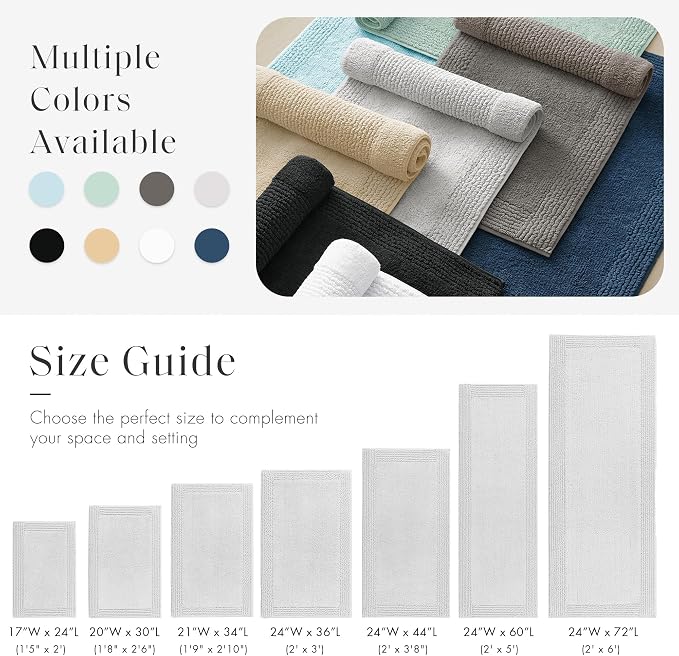 Madison Park Splendor Reversible 100% Cotton Bath Rug, 21 x 34, Grey | Tufted Bathroom Mat, 3000 GSM, Hotel Quality, Luxurious Plush, Medium Pile, Absorbent, Quick Dry, OEKO-TEX, Shower Room Décor