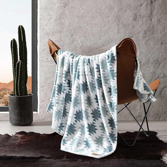 Wrangler - Blanket, Super Soft Sherpa Bedding, Yellowstone Inspired Throw Blanket for Couch or Bed (Canyon Ikat Blue, 50" x 60")