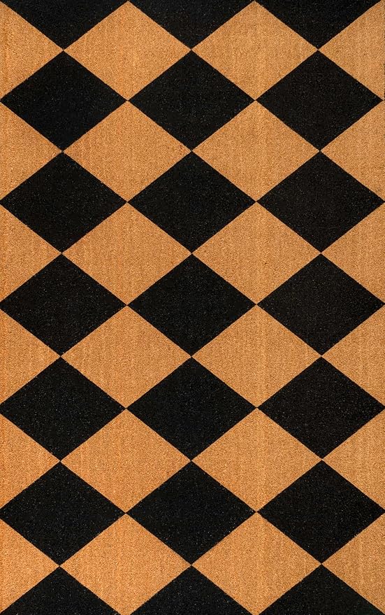 JONATHAN Y Diamond Pattern Coir Indoor Outdoor Doormat 3X5 Natural/Black, Paige Modern Classic for Living Room, Bedroom, Kitchen, Easy-Cleaning, High Traffic, Pet-Friendly, Non-Shedding NRF111A-3