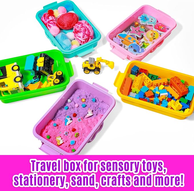Carolart 3 Pack 12.8 Inch Plastic Storage Bins, Stackable Sensory Bin | Portable containers with lids for sand toy storage, crafts, toys, classroom organization and homeschool activities