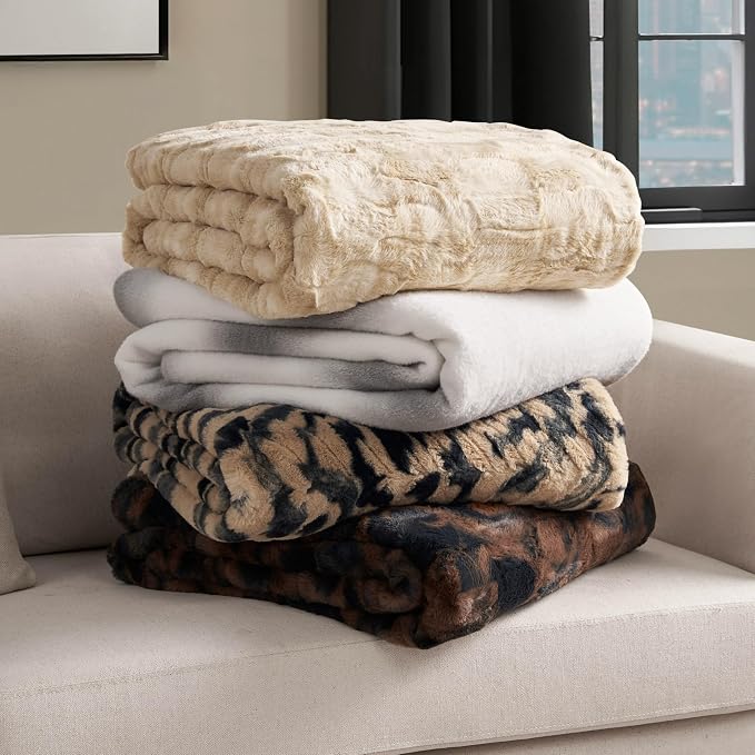 Nine West Faux Fur Throw Blanket, 50"x70", Safari Brown