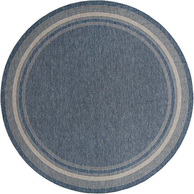 Unique Loom Outdoor Border Collection Area Rug - Soft Border (13' Round, Blue/ Ivory)