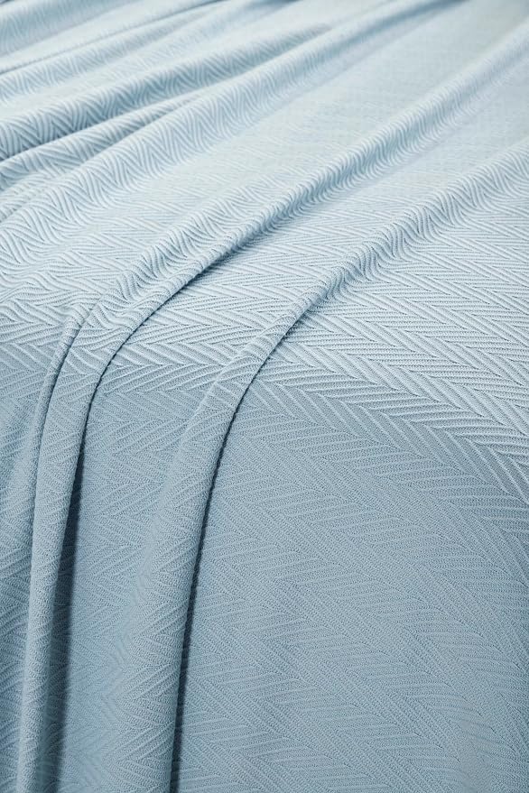 Superior Metro All-Season Cotton Blanket, Woven Blanket for Couch, Bed, Bedding, Farmhouse, Home Essentials, Cute and Cozy Bohemian Blankets, Herringbone Weave, King, Light Blue