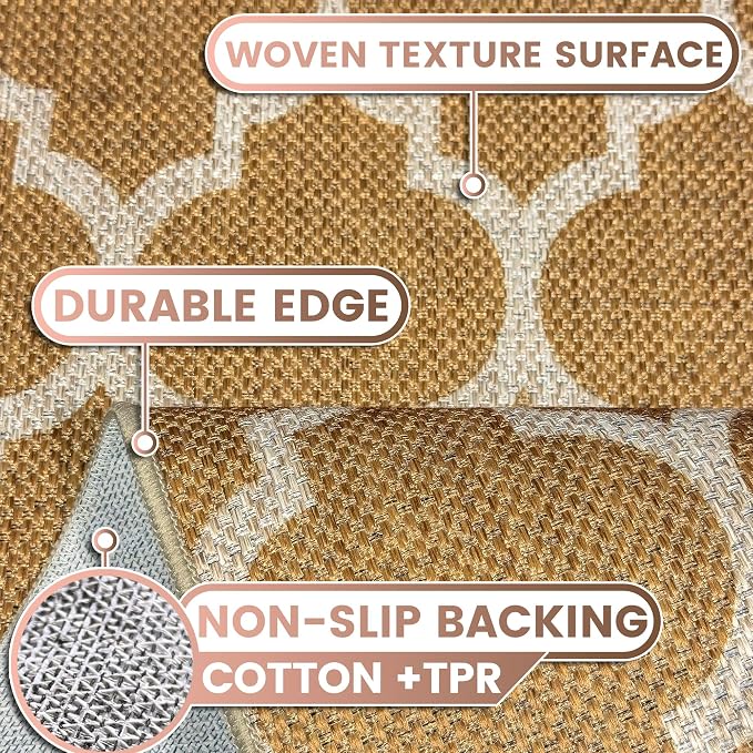 Washable 2x8 Moroccan Trellis Easy Jute Runner Rug, Khaki Neutral Boho Outdoor Indoor farmhouse Patio Area Rugs, Woven Lightweight Non Slip Long Runner Carpet Door Mat for Hallway Kitchen 6ft Entryway