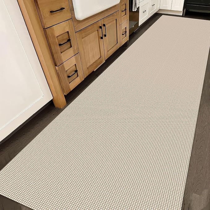 IOHOUZE Washable Exrea Long Hallway Runner Rug 3x14 Non Slip Rubber Backed Kitchen Runner Entryway Runner Indoor, Woven Rugs Floor Carpet for Kitchen Hall Entryway, Cream/Beige