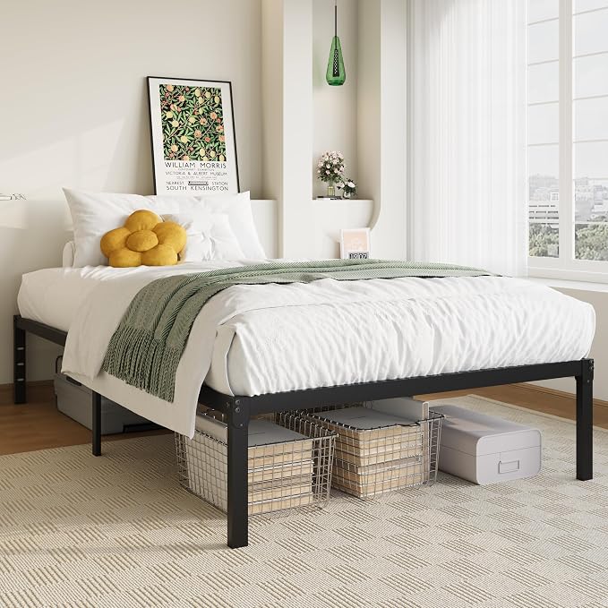 Allewie Twin XL Bed Frame, 14 inch Metal Beds with Storage Space, Black | Heavy-Duty Metal Platform Beds, Large Under-Bed Storage Space, No Box Spring Needed, Easy Assembly
