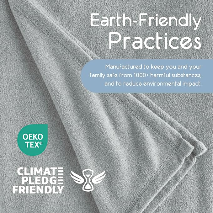 Full/Queen Size Microfleece Blanket | Fleece Bed Blanket | All-Season Comfort | Supersoft Lightweight | Plush Throw Blanket for Bed Couch or Sofa | Pet-Friendly | Light Grey