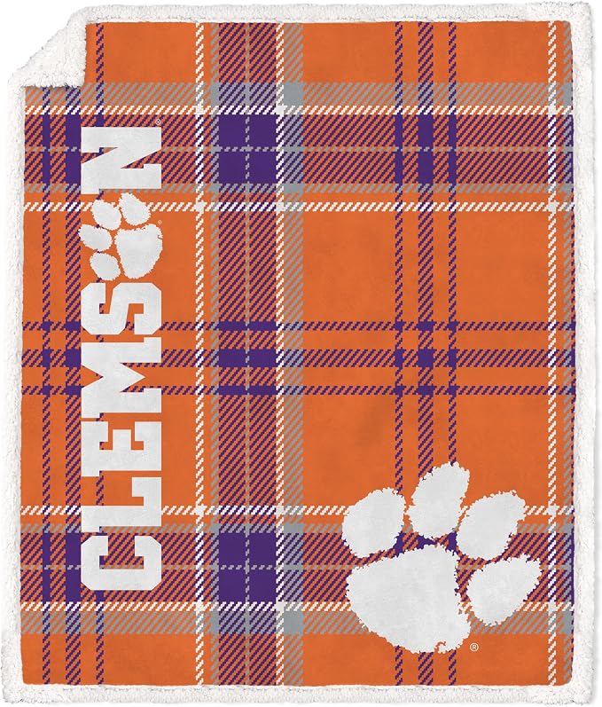 NCAA Clemson Tigers Playmaker Plaid Ultra Cozy Sherpa Throw