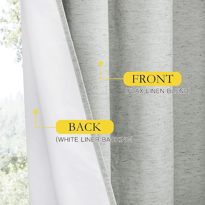 NICETOWN Grey Long Linen Full Shade Panels, 62" Wide x 120" Long, Pair of Thermal Insulated & Energy Efficiency Blackout Curtains for Living Room Windows, Lined Silky Performance Window Dressing