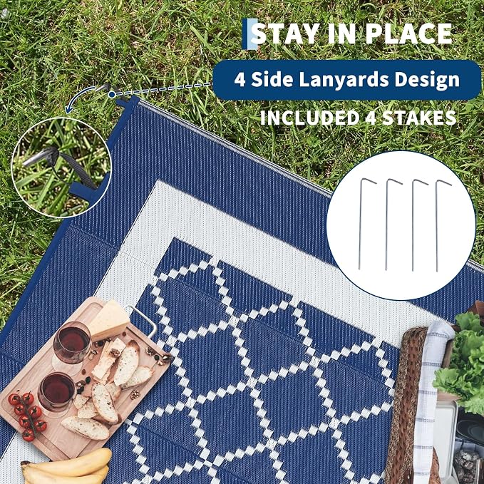 Outdoor Rug 8x10ft Waterproof Reversible Modern Geometric Plastic Straw Patio Carpet UV-Resistant Easy Clean Lightweight Collapsible Area Rug for Garden Deck RV Picnic Porch
