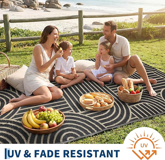 Garvee Reversible Rainbow Outdoor Rug 6x9, Waterproof Outdoor Plastic Straw Rug, RV Mat for Picnics, Patio, Camping, Balcony, Deck, Backyard, Porch, Brown