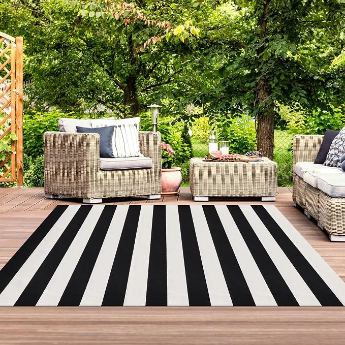 Black and White Striped Rug 4x6 Cotton Woven Farmhouse Indoor Outdoor Area Rug Washable Front Porch Decor Carpet for Living Room Bedroom Dining Room Patio