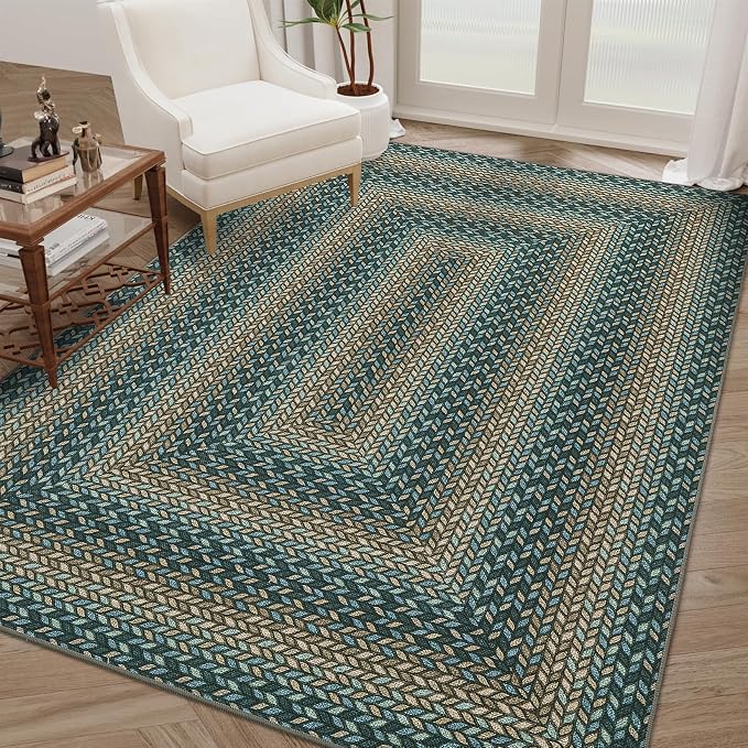 GarveeHome Easy Jute 3x5 Modern Braided Print Washable Rugs for Living Room | Indoor Non Slip Stain Resistant Small Area Rugs Living Room Bordered Throw Carpet Jute Rugs for Bedroom Kitchen, Slates