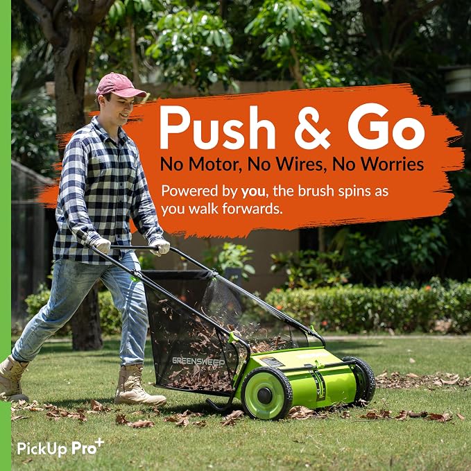 Pickup Pro XL Garden Sweeper - Manual Leaf & Grass Push Lawn Sweeper (Pickup Pro Max)