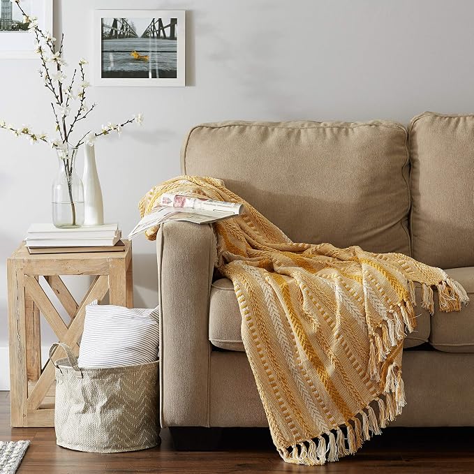 DII Braided Striped Throw, 50x60, Honey Gold