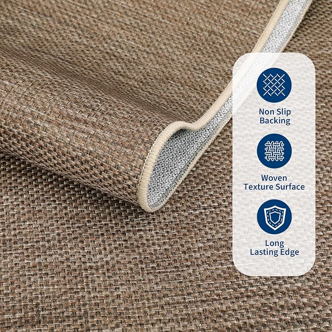 GarveeHome 6ft Washable Round Rug Large Solid Bedroom Easy Jute Area Rugs | Modern Non Slip Living Room Circle Rugs Dining Room Throw Carpet Indoor Round Rugs for Kitchen Nursery Entryway, Brown